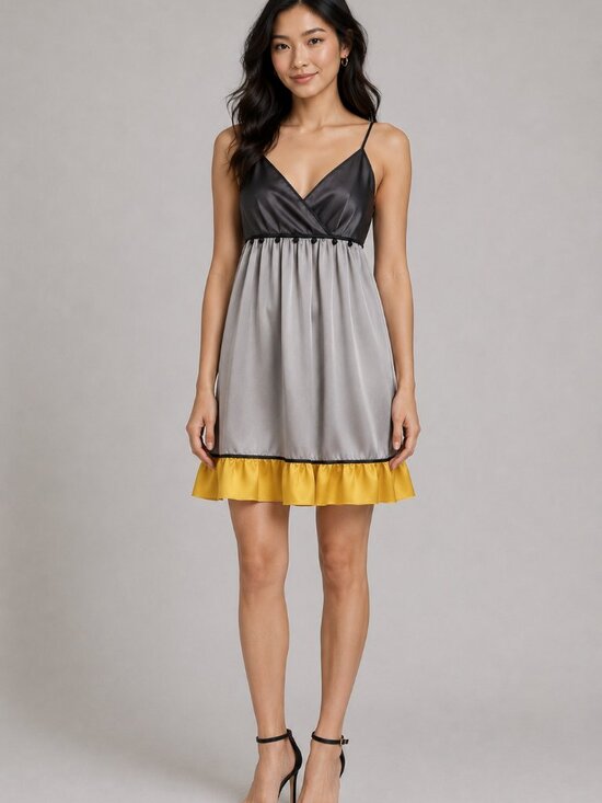 Mint Arnold Dresses & Skirts - MINT ARNOLD GRAY & YELLOW SILK WITH POM POMS SLIP DRESS SIZE US 4